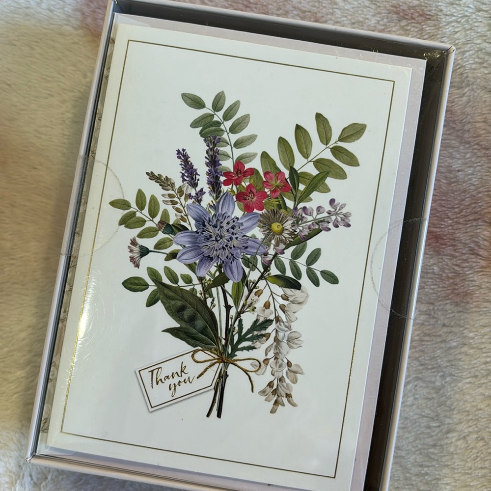 Punch Studio Lavender Botanical Bouquet Thank You Notes Boxed Set NWT 12 count